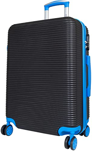 Warenhandel König Hartschalen ABS Koffer Trolley Reisekoffer Reisetrolley Handgepäck Boardcase Santorin (Größe L, Farbe Schwarz-Blau)