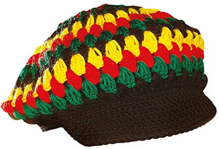 shoperama Reggae Häkel-Mütze mit Schirm Rastaman Rastafari Jamaika Karibik Festival Kappe Kostüm-Zubehör