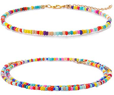 Starain Kleine Perlen-Fußkettchen für Damen, Strand, Fußknöchelarmband, niedlich, bunt, Boho-Perlen, Fußkettchen, 20,3 cm