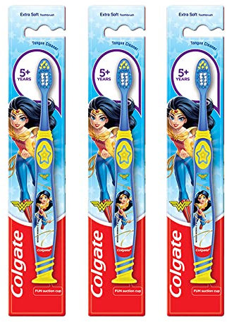 Colgate Kids Wonder Woman Extra weiche Zahnbürste (ab 5 Jahren), 1 Stück (3 Stück), Handbuch, Blau