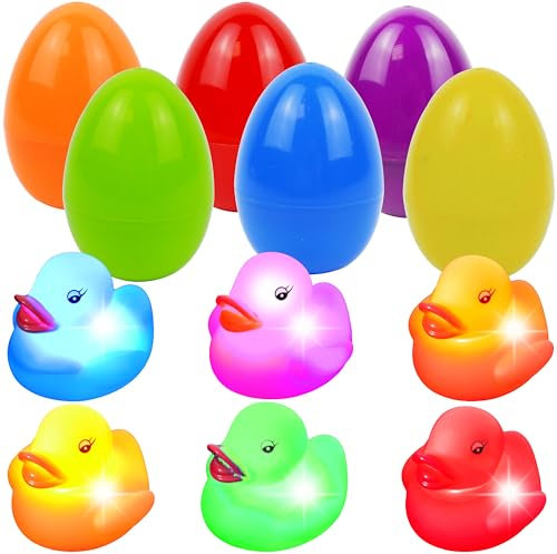 JOYIN 6 vorgefüllte Ostereier mit leuchtenden schwimmenden Enten-Badespielzeug für die Ostereiersuche, Osterkörbchenfüller