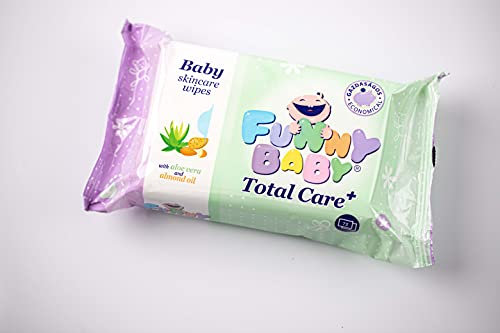 FUNNY BABY - 1 Sachet de Lingettes Bébé - Total Care à L'Huile d'Amande Douce et Aloe Vera - Sachet Refermable - 72 Lingettes
