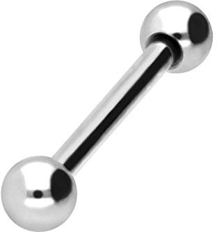 PIERCINGLINE Titan Barbell 2 KUGELN Piercing Stab Zunge Brust Intim Ohr Silberfarben 3 x 1,2 x 11 mm