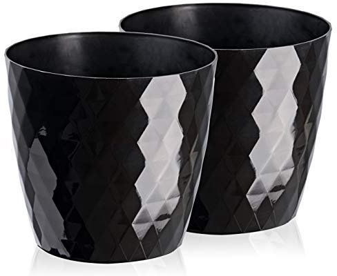 Tymar Blumentopf, 2er-Pack, glänzender, Leichter, dekorativer Pflanzentopf aus Kunststoff, Moderne, Runde Form, für Innenräume,Pflanzkübel (20 cm, Schwarz)