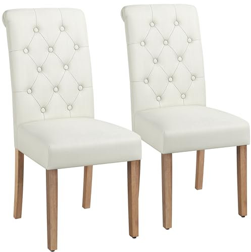 Yaheetech Esszimmerstühle 2er Set Küchenstuhl Polsterstuhl mit hoher Rückenlehne, Beine aus Massivholz, gepolsterte Sitzfläche aus Leinen, Beige