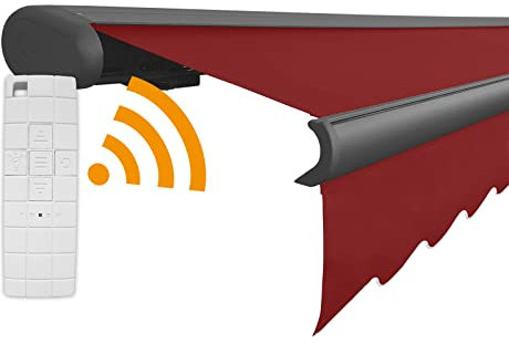 Arilco Elektrische Vollkassettenmarkise Kassettenmarkise Gelenkarmmarkise Markise Sonnenmarkise Sonnenschutz in vielen Farben und Größen wählbar in der Kassettenfarbe Anthrazit (4m x 3m, Weinrot)