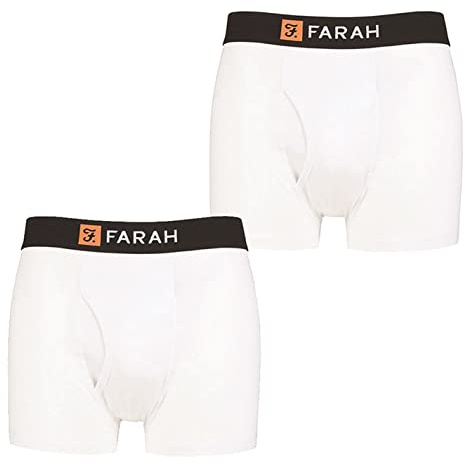 Farah Mens Classic Keyhole Trunks - Plain and Striped Designs, Soft Cotton in a Multipack Pack of 2 Sizes S,M,L,XL,XXL White M