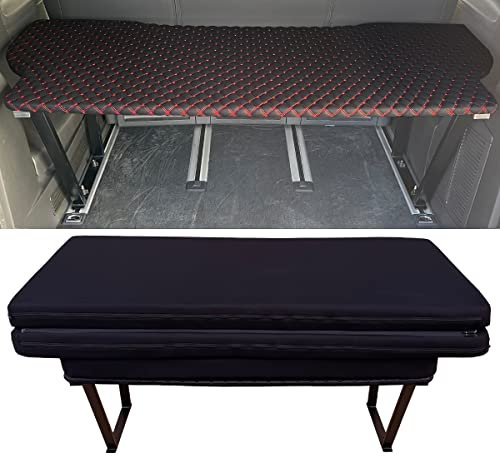 BREMER SITZBEZÜGE Multiflexboard kompatibel mit VW T5 T6 T6.1 Multivan Bettverlängerung Camper Schlafauflage Höhe 51cm inkl. Konsolen & Klappmatratze Schwarz Gestepptes Muster MF402
