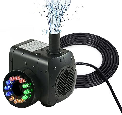 Teichpumpe Klein Mit Beleuchtung, Wasserpumpe Aquarium Sehr Leise, Springbrunnenpumpe Mit Licht, Katzenbrunnen Pumpe Mit Led, Gartenpumpe Brunnen Mini Tauchpumpe Elektrische 220-240V 15W 800L/H