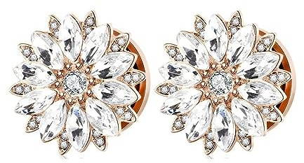 Stfery Tunnel Oreille Os, Tunnel Oreille Acier Chirurgical Différentes Tailles Disponibles Bijoux Acier Inoxydable Fleur avec Cubic Zirconia