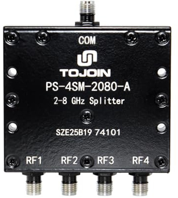 TOJOIN Passive Power Splitter 4 way for SMA Connectors Coaxial Cable 2-8GHZ RF Power Divider for Microwave Measurements Splitter/Antenna System Corrosion Resistant (PS-4SM-2080)