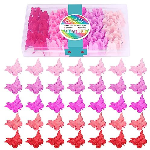 Hoyols Lot de 50 pinces à cheveux en forme de papillon rose vif et rouge pour femmes, filles, enfants des années 90,Couleurs assorties, femmes et filles,5 couleurs (passion)