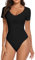 WOWENY T shirt Body Damen Elegant Spitze Kurzarm Bodysuit Women Tops mit v Ausschnitt Damenbody für damen Tanz-Body Stringbody Trachtenbody Spitzenbody Schwarz Damen L