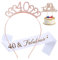 40 & Fabulous Sash & Rhinestone Tiara cake topper Set, Great Birthday Gifts,Rose Gold Birthday Sash/Tiara for Women's 40th Birthday Party Decoration (Rose Gold 40th)