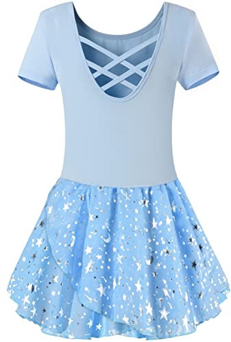 Mulnall Ballettanzug Mädchen Ballett Trikot mit Ballettkleid Kinder TüTü Kurzarm Langarm Baumwolle Balletttrikot Ballettanzug （EU40401-05-M）
