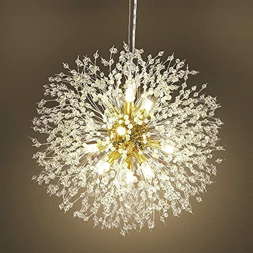 Lampadario di cristallo, lampadario moderno a 12 luci con fuochi d'artificio, lampadario d'oro G9 con dente di leone per sala da pranzo camera da letto soggiorno cucina isola