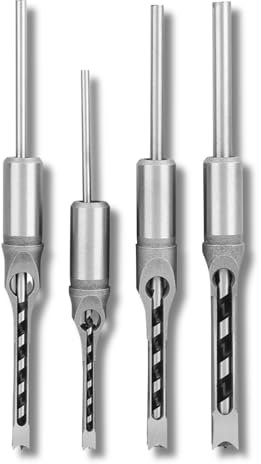 Woodworking Square Drill Bits Set 4-Piece 1/4 5/16 3/8 1/2 Inch Wood Mortising Chisel Set for Drilling Square Holes in Wood Hand Tools for Mortising Machines Drill Press Attachment