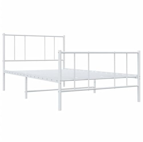 vidaXL Bettgestell, Bettrahmen mit Kopfteil Fußteil, Metallbett Bett mit Lattenrost, Einzelbett Gästebett Schlafzimmer, Metall Weiß 100x200cm