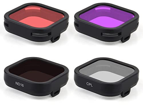 GEPULY Kameraobjektiv-Filter-Set für GoPro Hero 12/11/10/9, Schwarz: CPL, ND16, Rot, Magenta, Kunststoffmaterial, CPL/ND16/Rot/Magenta, 4er-Pack