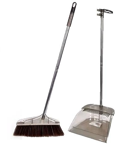 PEKJI Set Scopa e Paletta da Terra in Acciaio Inox Manico Lungo autopulente con Denti della Paletta
