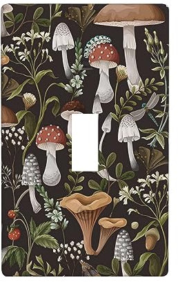 Cute Mushroom Boho Light Switch Cover Decorative Single Toggle 1 Gang Wall Plate Board Wallplates For Kitchen Farmhouse Bedroom Bathroom Art Decor