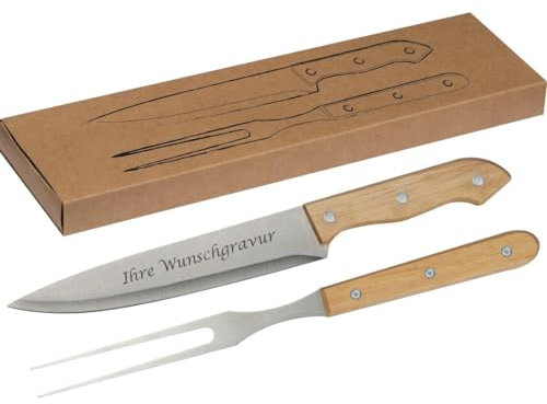 Fleischgabel Set mit Gravur / bestehend aus Gabel und Messer / aus Edelstahl