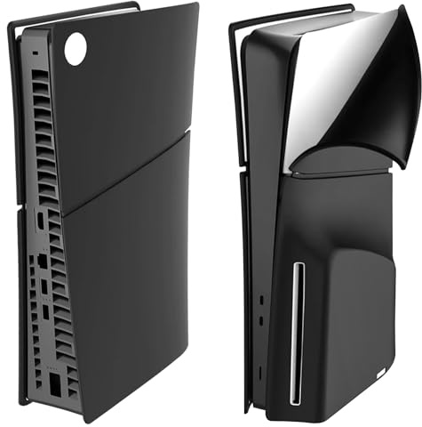 Silicone Coque pour PS5 Slim Console Case, Antichoc Housse Protection Skin Cover pour PS5 Slim, Antidérapante Housse en Silicone Souple Mince Protection Étui pour PS5 Slim Console Disc Edition - Noir