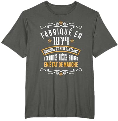 1974 - Vintage 1974-50 Ans Anniversaire Homme T-Shirt