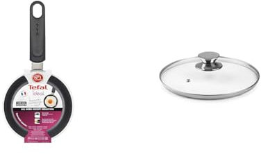 Tefal Ideal Mini One Egg Wonder Non-Stick Frying Pan, 12 cm, Non Induction, Black,package may vary & IBILI - 971612 - Glass Lid with Stainless Steel Knob, 12 Cm, Silver