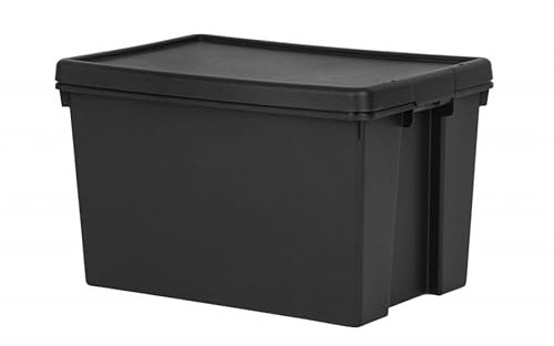 62L Heavy Duty Storage Boxes with Lids, 100% Recycled Plastic, Stackable Nestable Durable Strong Lid snaps into place and features holes to add tie-wraps for added security for Home & Office Storage