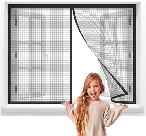 DIY Red de Protección para Gatos,235x240cm Mosquitera Autoadhesiva para Ventanas,Malla Ajustable para Insectos,Malla Transparente para Gatos,Mosquitera Negro