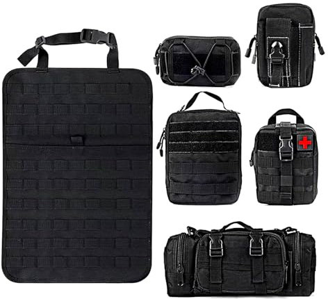 SH-RuiDu Car Back Seat Tactical Organizer, Multifunctional Vehicle Molle Panel Organizer Backrest Seat Back Storage Hanging Bag with 5 Detachable Molle Pouch for All Cars Trucks SUVs Vehicles (Black)