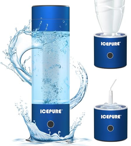 ICEPURE Bouteille d'eau hydrogène, 3000-5000 ppb Bouteille d'eau minérale externe, tétine d'hydrogène, générateur d'eau rechargeable 3 en 1 pour maison, bureau, fitness, cadeau
