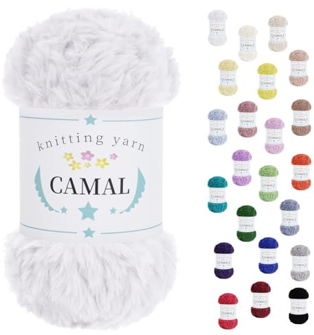 CAMAL Laine à Tricoter, 100g Fil de Fausse Fourrure Velours Fil Crochet Duveteux Pelote de Laine Velours pour Crochet Couverture, Chapeau, Poupées, Châles - 60m (Blanc)