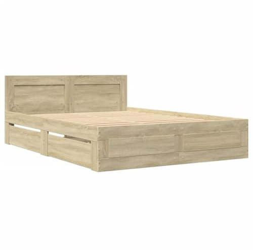 vidaXL Bettgestell, Bett mit Kopfteil, Bettrahmen mit Lattenrost, Doppelbett Schlafzimmerbett mit Stauraum, Sonoma-Eiche 140x200cm Holzwerkstoff