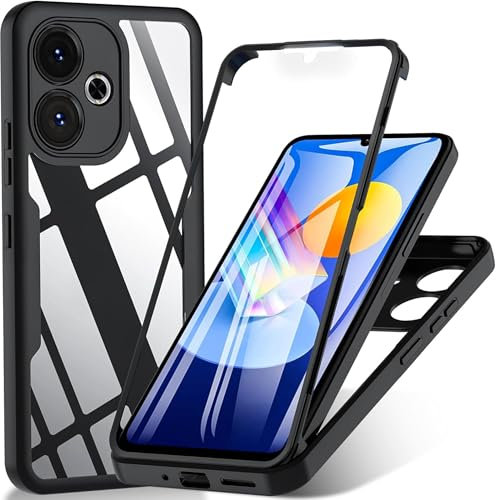 BOKYAS Funda Transparente para Xiaomi Poco F6 5G con Protector de Pantalla Carcasa Antigolpes y Anti Amarilla Protección de 360 Grados con Parachoques de Silicona, Negro