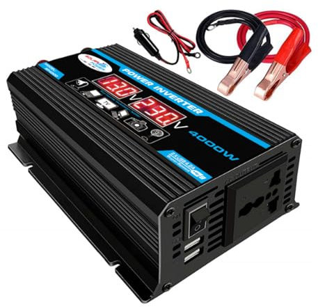 HUIZHITENGDA 12V zu 220V 4000W Power Inverter, Solar Inverter Dual USB Schnellladung für Telefon Laptops Auto mit 4.2A Dual USB AC Car Ladegerät Adapter,12v to 220v