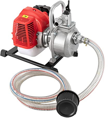 2 Takt Benzin Wasserpumpe Benzin Motor Wasser Pumpen, 1,45kw 42,5cc Gartenpumpe für Gartenbewässerung Und Wasserversorgung auf Baustellen 6500r/min Öltank 1L mit 2m Wassereinlass Rohr