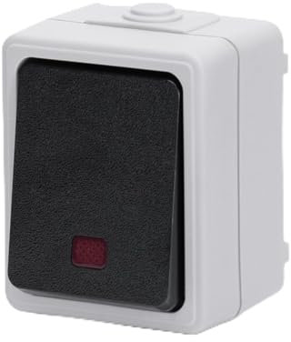 Interruptor de superficie de 1 llave y 2 vías, color gris; ideal para controlar luces y electrodomésticos en hogares y oficinas.