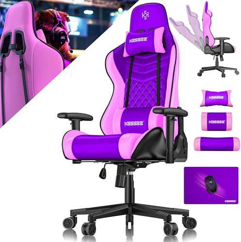 KESSER® Gamingstuhl Ergonomisch Gaming Stuhl Bürostuhl mit Kopfstütze & Lendenkissen | Racing Gamer Stuhl 150kg belastbar | Armlehne 360° | Drehbarer Schreibtischstuhl Gaming Chair + Gummi-Rollen