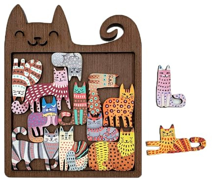 Cats Wooden Puzzle, Super Challenging Kitten Puzzles Wooden Jigsaws Cat Gifts for Women, Kitten Ornament Wood Puzzles Crazy Cat Lady Gifts, IQ Puzzle for Festival Birthday Cats Lover Present