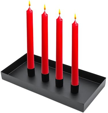 Magnet Kerzentablett für Stabkerzen 30 cm Rechteckiges - schwarz - Metall Kerzenständer mit 4 magnetischen Haltern - Deko Tablett Festtags Advents Kerzen Ständer