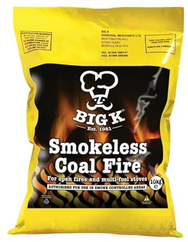 Big K Products Smokeless Coal SCF10-AMZ-1PK, 5-6 Hour Burn Time for Open Fires & Multi-Fuel Stoves, Clean, Efficient, Sustainable Heating - 1 x 10kg Bag