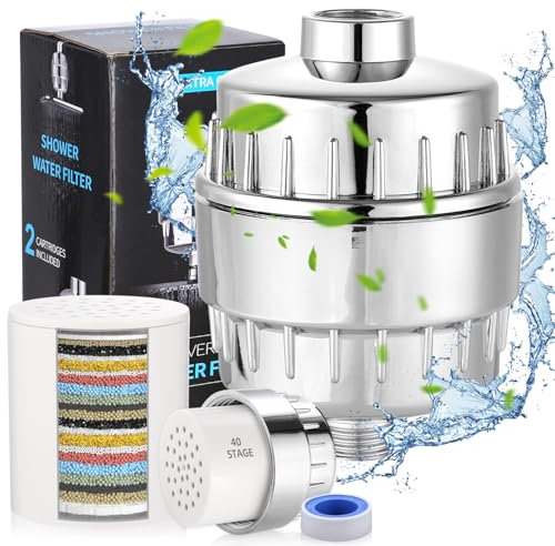 LEAZZLE Filtro de ducha de 40 etapas con vitamina C para agua dura, Filtro Ducha para Elimina Los Metales Pesados Cloro y Otros Depósitos en Agua Dura,Ablanda Agua Reduce Cloro Metales Alivia Picores