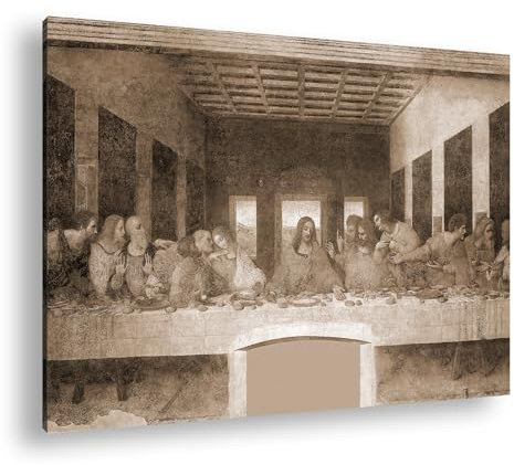 deyoli Leonardo da Vinci - Das letzte Abendmahl Format: 100x70cm Effekt:Sepia XXL Kunstdruck Motiv auf Holzrahmen/Leinwandbild/Wandbild/Wohnzimmer Dekoration