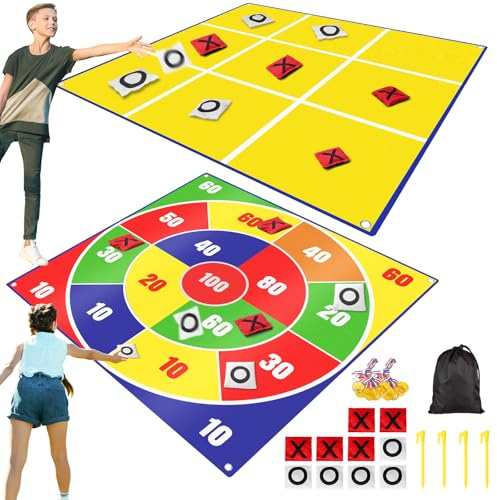 2-in-1 Riesen-Oster-Sitzsack-Wurf & großer Tic Tac Toe Outdoor-Spiele für Kinder und Erwachsene, 1,4 m, riesiger Außenbereich, Rasen, Hof, Camping, Feld, Tagesspiele für Kinder, Familie, Hinterhof