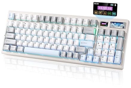 YUNZII IF99 Teclado Mecánico para Juegos Inalámbrico con Pantalla Inteligente LCD, QMK/Via Programable BT/2.4G/USB-C Junta Montada Hot Swap RGB 96% Diseño para Mac/Win (Blanco, Cocoa Cream v2)
