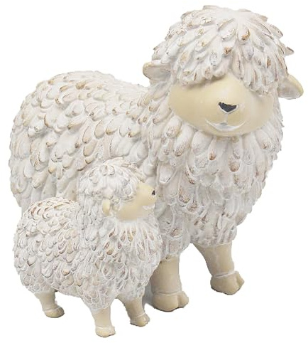 The Leonardo Collection Shaggy Sheep with Lamb Decor Figurine | Heartwarming Design, Stable Base, Tabletop Display, Rustic Home Accent, Keepsake Gift