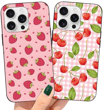 RIUGHJID 2 Pezzi Cover per Apple iPhone 11 Pro 5,8, Custodia con Ciliegia Disegni Aesthetic Motivo Donne Ragazze Cover Nero Silicone TPU Bumper Antiurto Case per iPhone 11 Pro