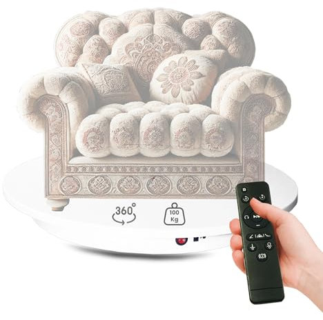 Mesa giratoria eléctrica 60cm, Base giratoria de 360° con Soporte hasta 100kg, Plato Giratorio para fotografía y vídeo, Giro configurable Desde el Mando, Photo Booth, Color Blanco, Unicview